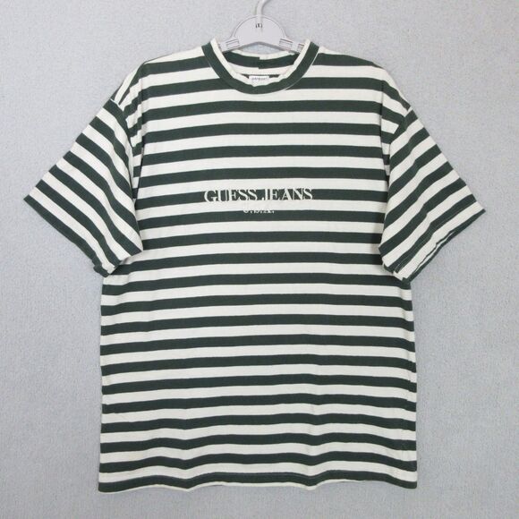 Guess Other - VTG Guess Jeans T-Shirt Mens M Green White Stripe Embroidered Logo Crew Neck